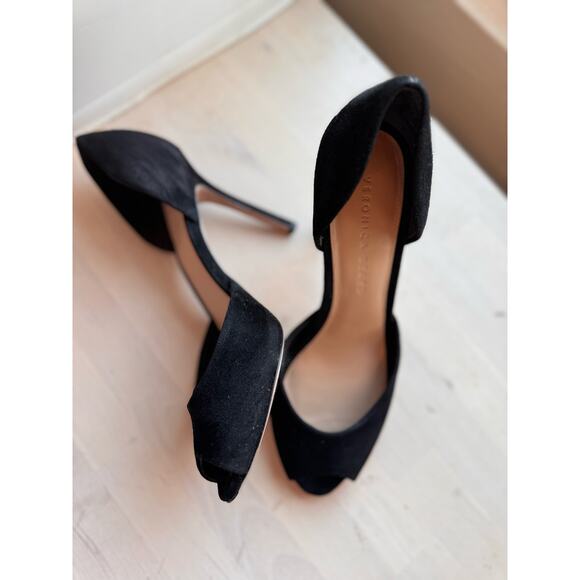 Veronica Beard Gadot Peep-Toe Pump heel In Black suede  size 8.5 - Picture 11 of 12